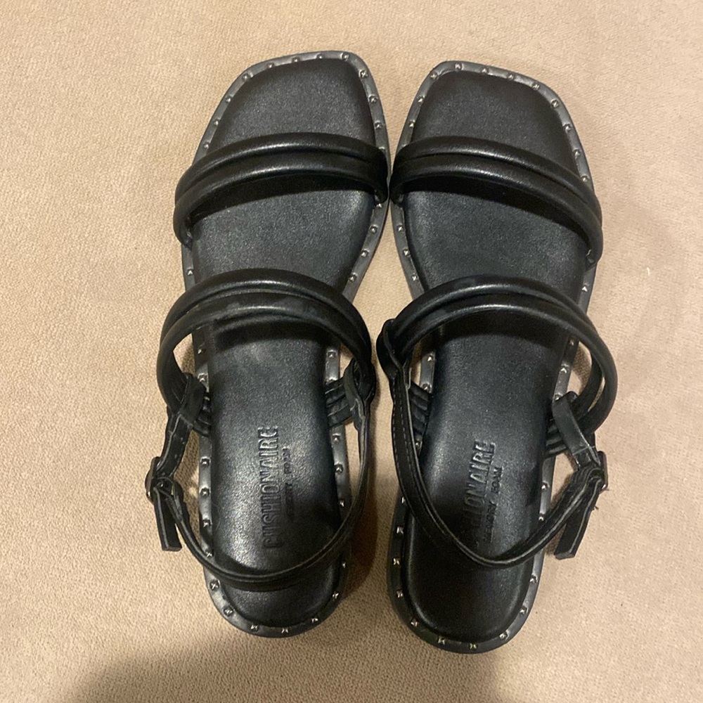 Black Stud-Trim Strappy Flat Sandals - Unknown Brand